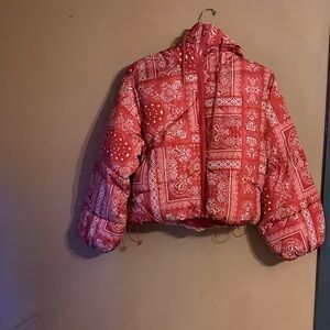 New Look Red Bandana Print Puffer Jacket